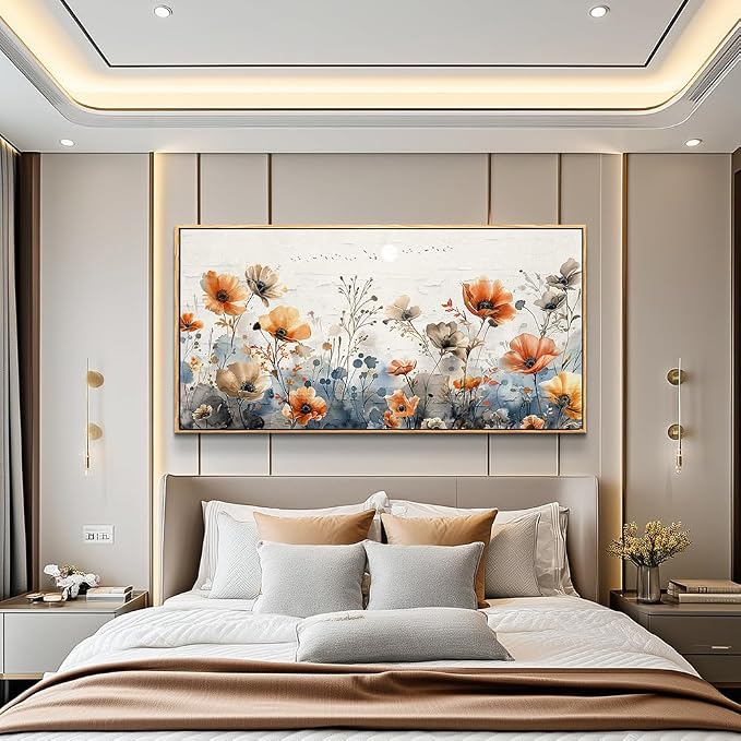 QIYILEXWART Wood Framed Canvas Wall Art For Living Room Large Wall Decor For Office Bedroom Decorations Farmhouse Pictures Flower Bush Paintings Stretched And Framed Artworks Room Ready To Hang