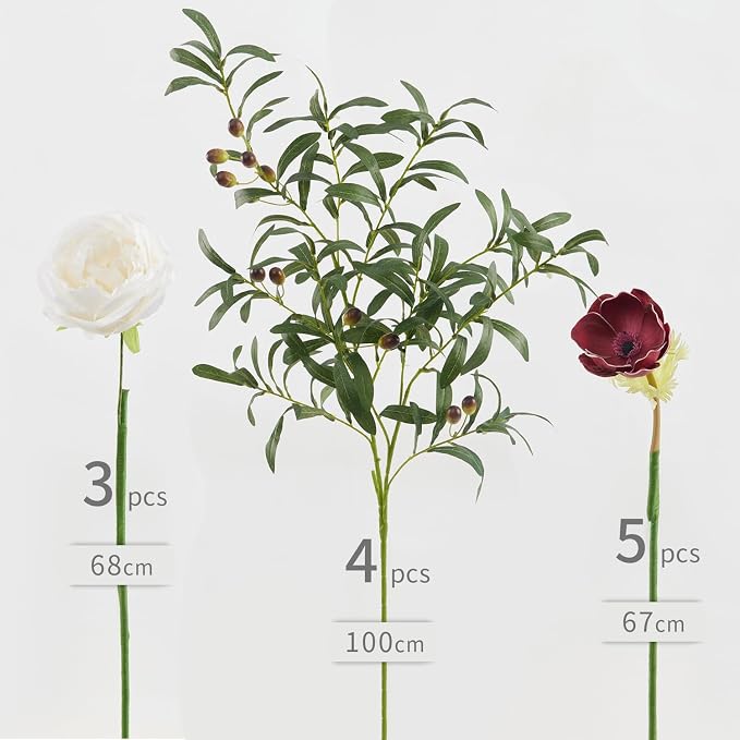 MISSPIN Artificial Flowers with Greenery Stems Faux Plants Indoor Branches for Tall Vase Ultra-Realistic, 12 Pcs Wedding Centerpieces, Home Decor & DIY Bouquets