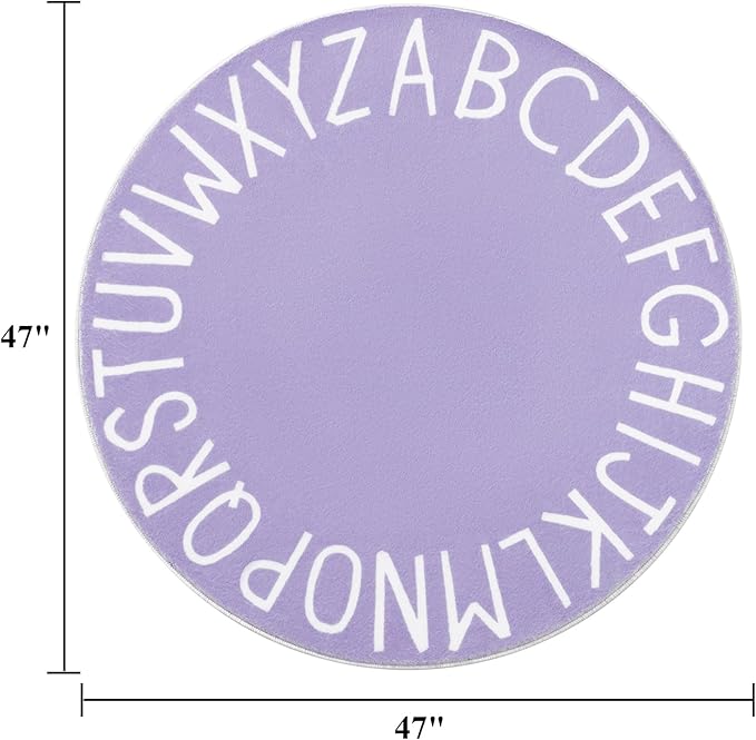 Topotdor Round Kids Play Rug Alphabet Nursery Area Rug Extra Large Soft Crawling Play Mat for Children Toddlers Bedroom (47 inch, Purple)
