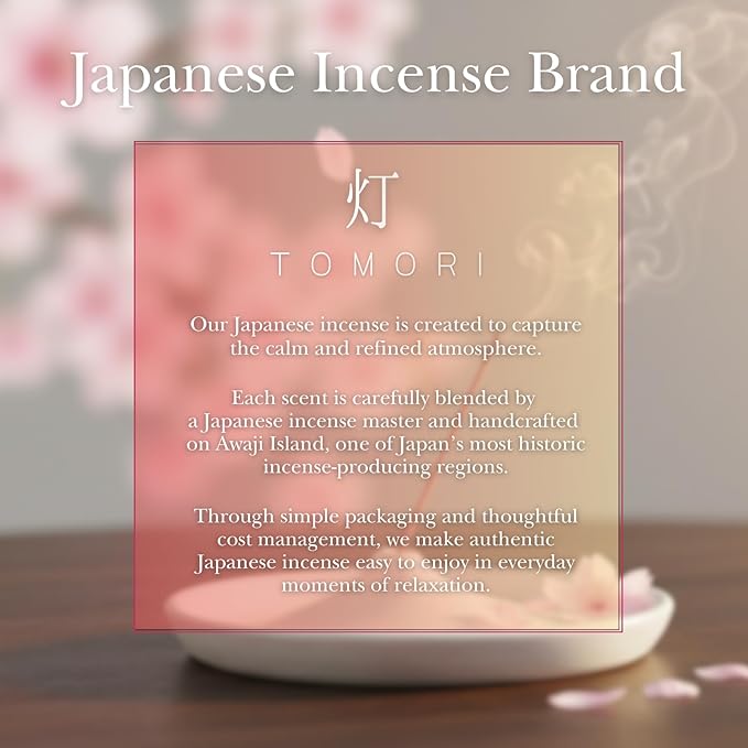Sakura CherryBlossom Premium Japanese Incense Sticks 60sticks Coreless Low Smoke Natural Charcoal Free Non Toxic Kyoto Aroma Aromatherapy Meditation Calming Stress Relief Relaxation TOMORI