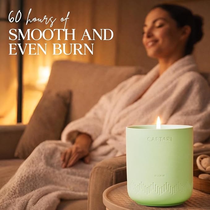 CAFTARI Elixir Scented Candle for Women & Men | Bergamot and Tea Accord | Non Toxic Candle | Premium Soy Coconut Wax Blend | Vegan Aromatherapy | Elegant Ceramic Jar | Luxury Gift | 10.5 oz