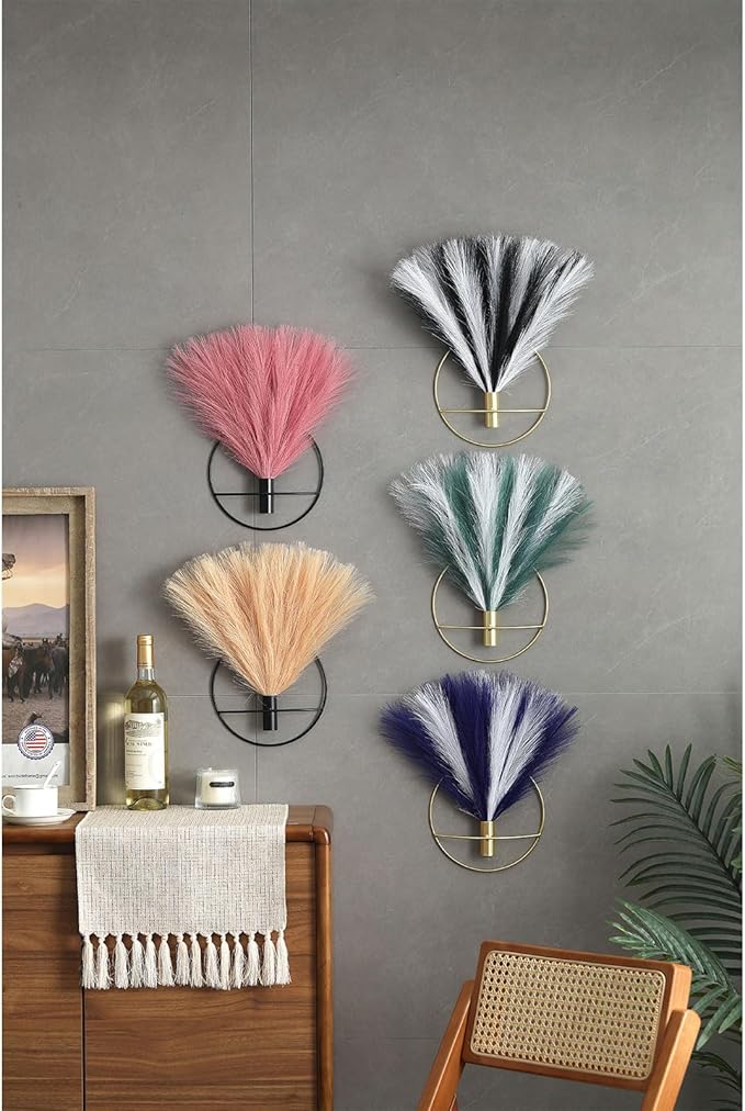 Pretty Jolly Wall Decor, Metal vase Decoration Holder, Wall-Mounted Artificial Flowers, Fake Pampas 2 Pack, Art Greenery,Farmhouse,Boho
