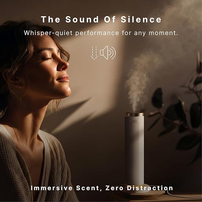 Homedics SereneScent Waterless Diffuser, Cold Air Scent Machine for Home, Diffuser for Large Rooms, App-Controlled Fragrance Diffuser with Timer and Ambient Lights, Beige