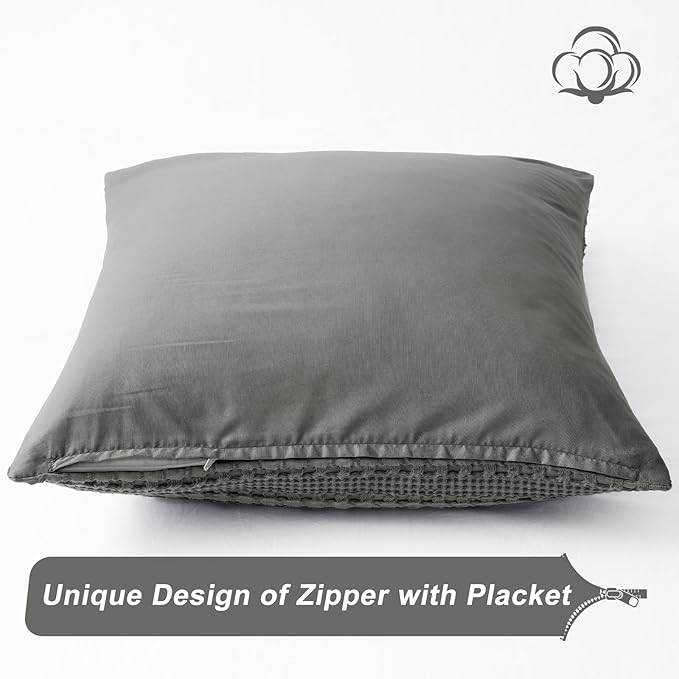 PHF 100% Cotton Waffle Weave Euro Sham Covers, 2 Pack 26" x 26" Bed Pillow Covers for Elegant Home Decor, No Filling, Luxury Aesthetic Soft Euro Pillow Cases for Bed, Dark Grey