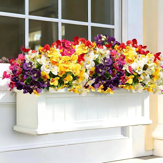 trytuny 20 Pcs Artificial Flowers for Outdoor, UV Resistant Realistic Pansies Fake Flowers for Indoor and Outdoor Garden, Porch, Patio, Window Box Decor All Year Round