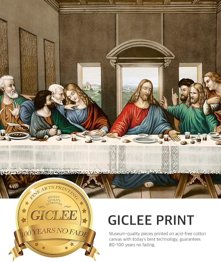 DECORARTS - The Last Supper by Leonardo da Vinci. Oil Painting Reproduction, Giclee Print on Canvas. Ready to Hang Framed Wall Art for Home and Office Decor. Total Size w/Frame: 28x16