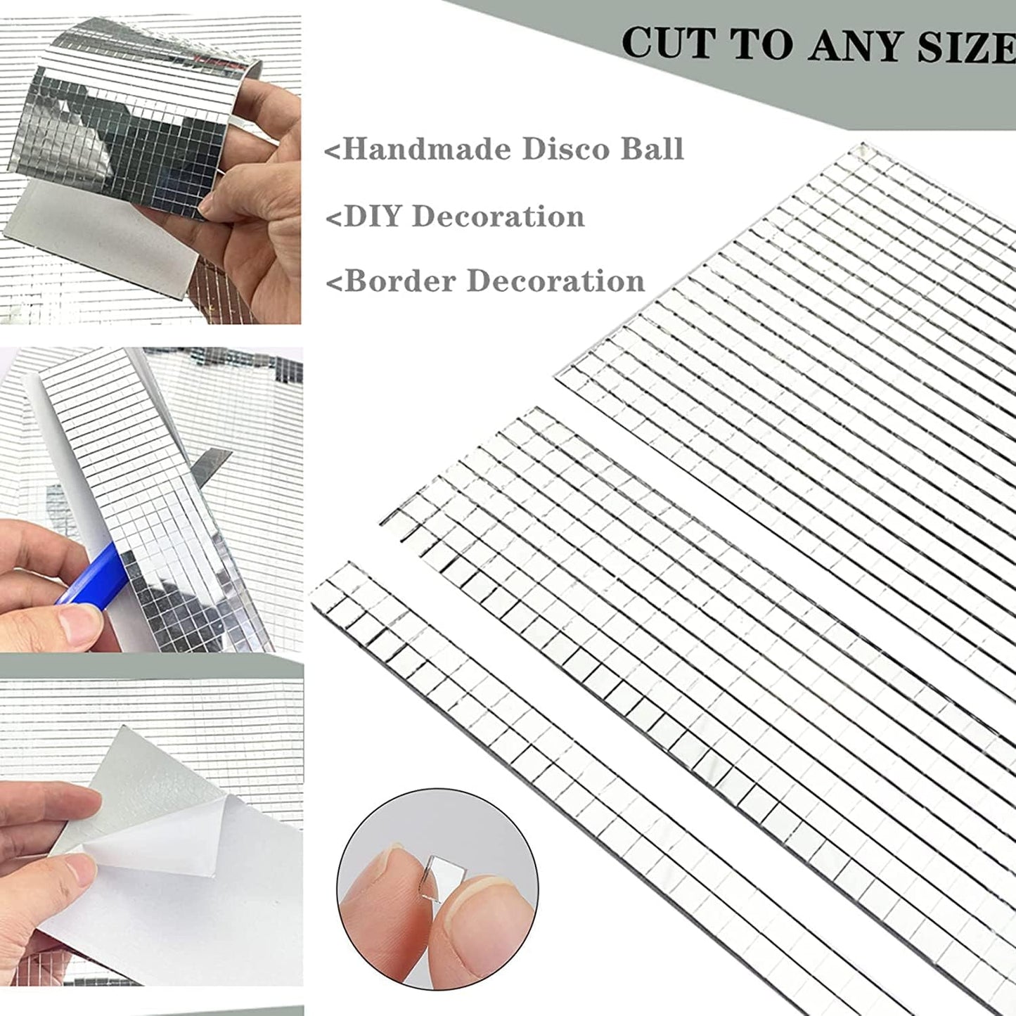 REDODECO 4750Pcs Real Glass Silver Mirrors Mosaic Tiles Sticker for Craft Square Glass Tiles Self Adhesive,5mm by 5mm (Silver, 4750PCS)