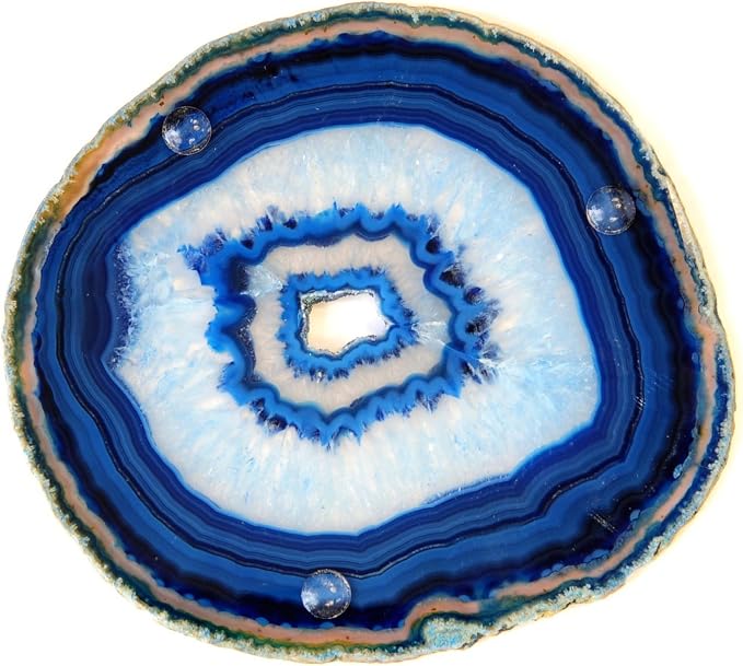 JIC Gem Extra Blue 4-5" Dyed Color Natural Agate Coasters Polished Geode Stone Coasters Agate Slices Set of 4 with Protective Rubber Bumper Home Decorative