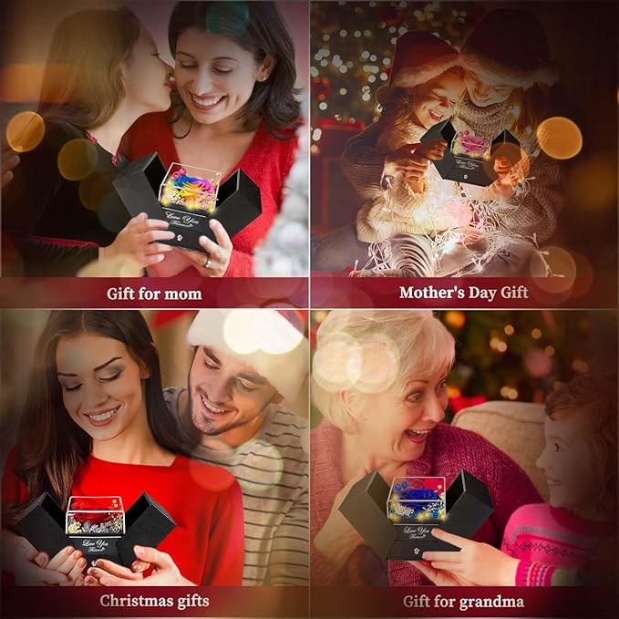 ENERLEAF 3 Preserved Pink Real Rose-Eternal Flowers Rose Gifts for Mom Grandma Wife Girlfriend on Mothers Day Birthday Valentines Christmas Anniversary Romantic Gifts for Her with I Love You Necklace