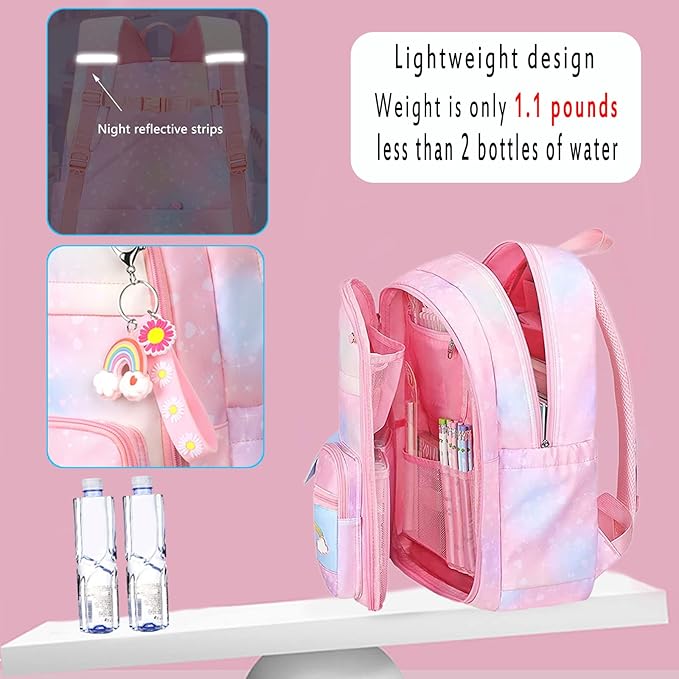 Kawaii Backpack - Pink & Purple Starry Rainbow Bookbag for Girls & Kids