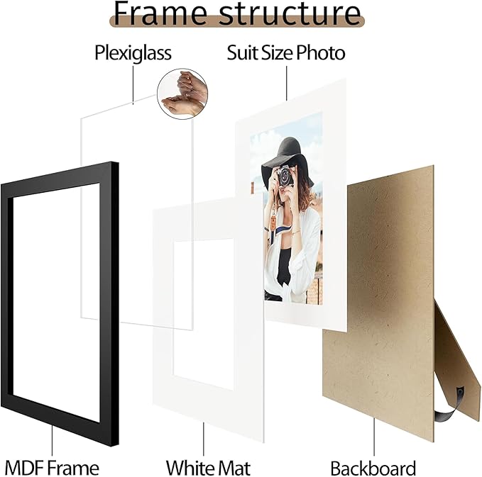 Picrit 8.5x14 Picture Frame Set of 12, Display 7x10 with Mat or 8.5x14 without Mat, Photo Frames for Wall Mounting or Table Top Display, Black