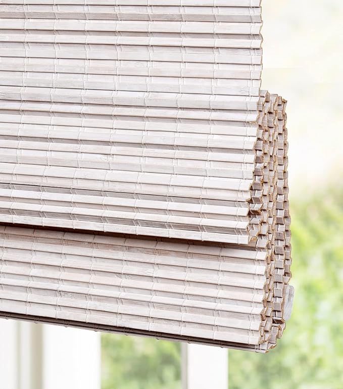 LazBlinds Cordless Bamboo Roman Shades for Windows, 30'' W x 60'' H | Protecting Privacy, Real Natural Bamboo Material, Bamboo Blinds for Bedroom Living Room Office Indoor