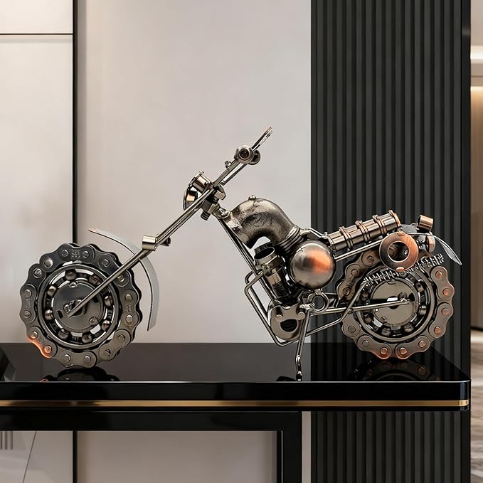 Handmade Metal Motorcycle Model, 11 Inch - Unique Gifts for Men, Dad, Boyfriend, Him, Biker Enthusiasts - Vintage Motorcycle Figurine for Home, Office & Man Cave Decor