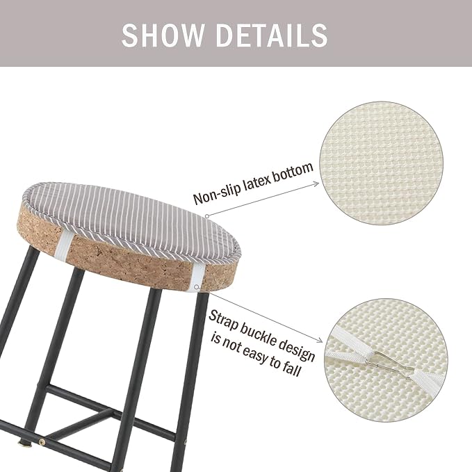 Round Stool Chair Cushions for Kitchen Dining Seat Pads with Ties 2 Pack Non Slip Cushions Pad for High Stool Chairs Bistro Bar Seat 13 Inch, Grey Strip