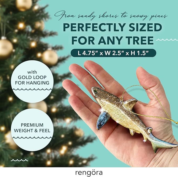 Hand-Painted Beach Christmas Ornament – Coastal Tree Decoration for Ocean Lovers – Unique Nautical Ornament for Christmas Tree or Stocking Stuffer Gift (Shark)