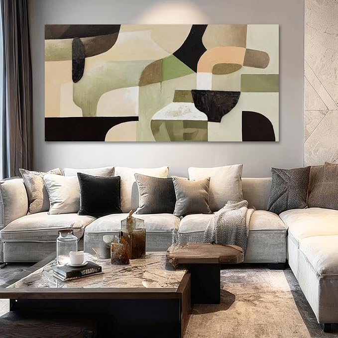 ZUNARE Abstract Green Neutral Bowl-shaped Wall Art Mid Century Inspired Color Block Design Oriental Aesthetics Ceramic vessel form Artwork for Living Room Bedroom Office Decor 29x58 Inch