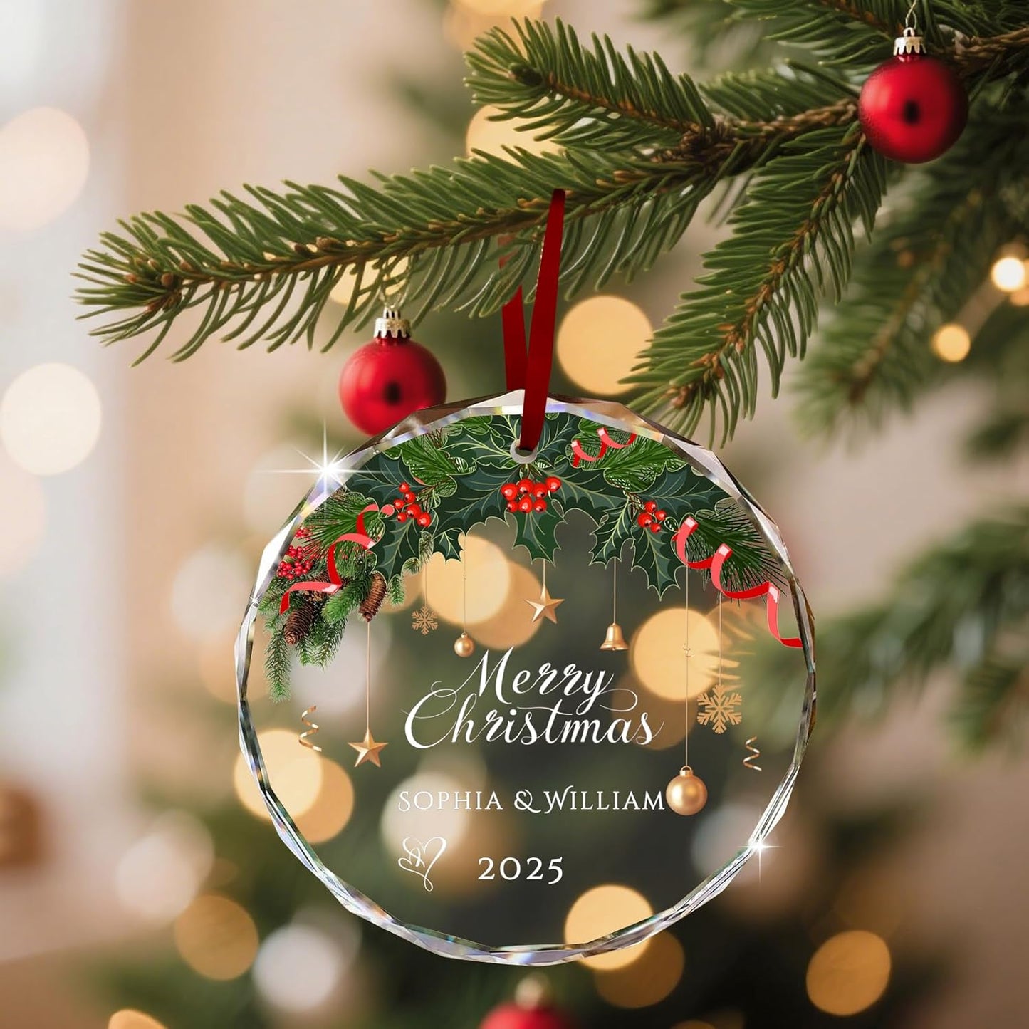 Custom Christmas Ornament Glass-Personalized Christmas Ornaments with Photo/Name/Date/Text,Wedding Christmas Birthday Baby Gifts (Color 6)