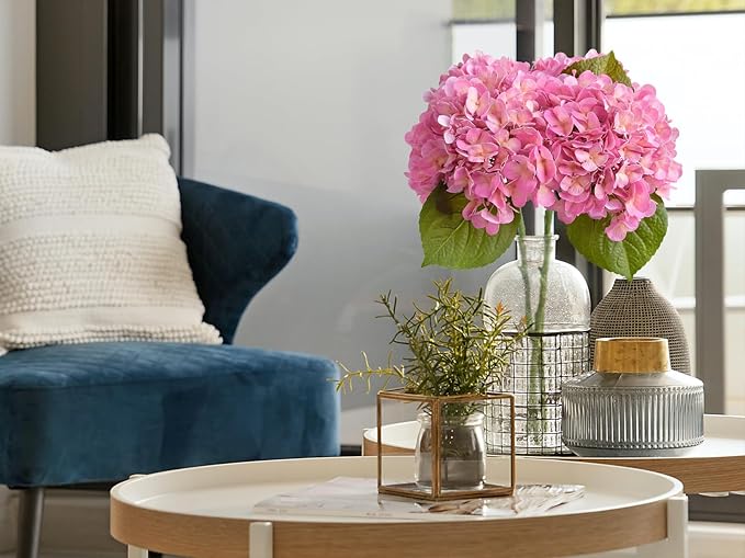 ZYTUYO 4PCS 20'' Bright Pink Real Touch Hydrangeas Latex Artificial Flowers for Baby Shower Birtiyday Wedding Pink Partry Flower Arrangeament Home Living Room Table Centerpiece