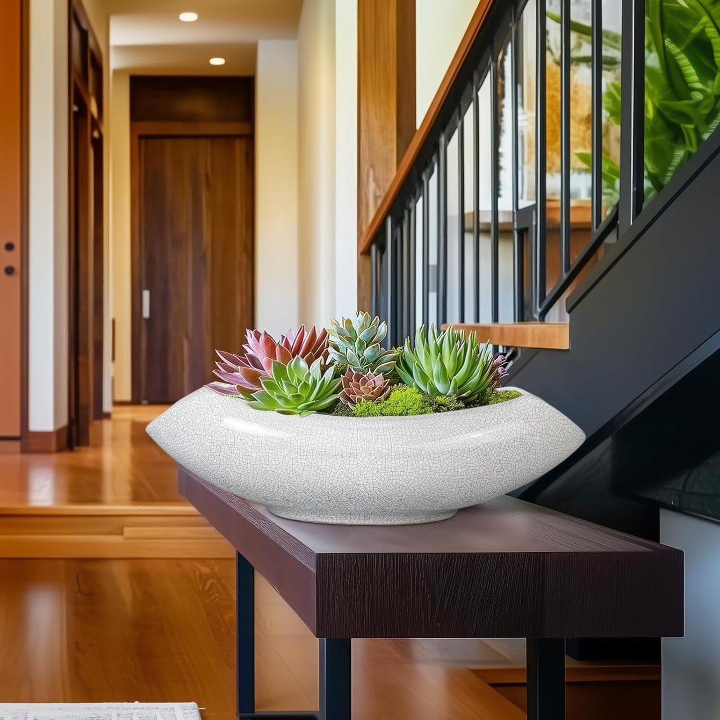 Ceramic Bonsai Tree Pot - 18 Inch Ceramic Pots for Plants, Large Succulent Planter with Drainage Hole for Indoor Outdoor, Unique Planters for Flower, Home Decor, Gardening Gifts, White-Black