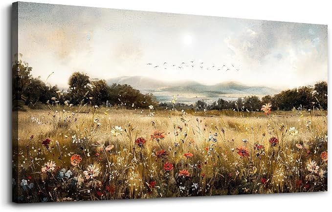 KELIYUAN Large Wall Canvas Picture Aesthetics Vintage Lawn Painting With Printed Wall Art For Restaurant Classical Landscape Wall Decor For Office Living Room Bedroom Home Decoration 30 X 60 Inches