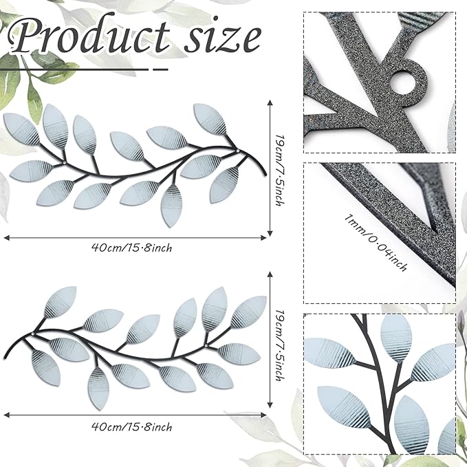 Zhengmy 2 Pieces Metal Tree Leaf Wall Decor Vine Olive Branch Leaf Wall Art Living Room, Hallway Wall Decor Outdoor Decoration(Retro White)