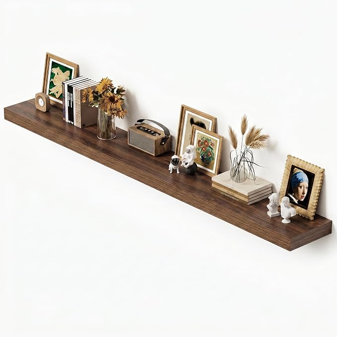Vivelove 12 Inch Deep Floating Shelves 72 inch Long, 72 x 12 Wide Wall Shelves with Invisible Brackets, for Bedroom Bathroom Living Room Kitchen Office, Farmhouse Home Decor, Set of 1, Walnut