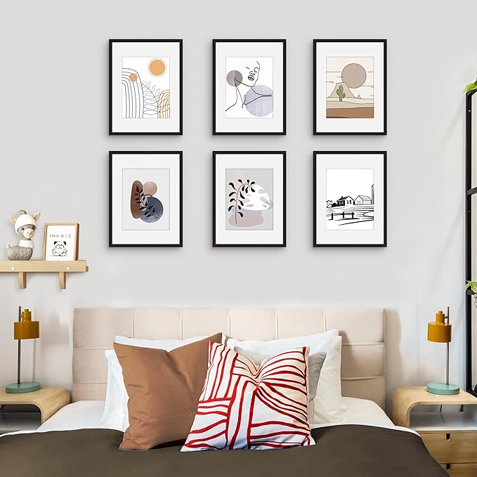 Picrit 12x16 Picture Frame Set of 12, Display 8.5x11 with Mat or 12x16 without Mat, Photo Frames for Wall Mounting Display, Black