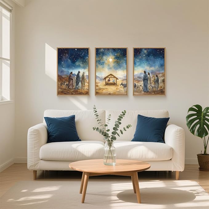 LHIUEM Large Bible Christian Religious Framed Canvas Wall Art Set,Birth of Jesus Nativity Wall Decor,Christmas Mary and Joseph Artwork for Living Room,Bedroom,Dining Room,Office -16"x24"x3