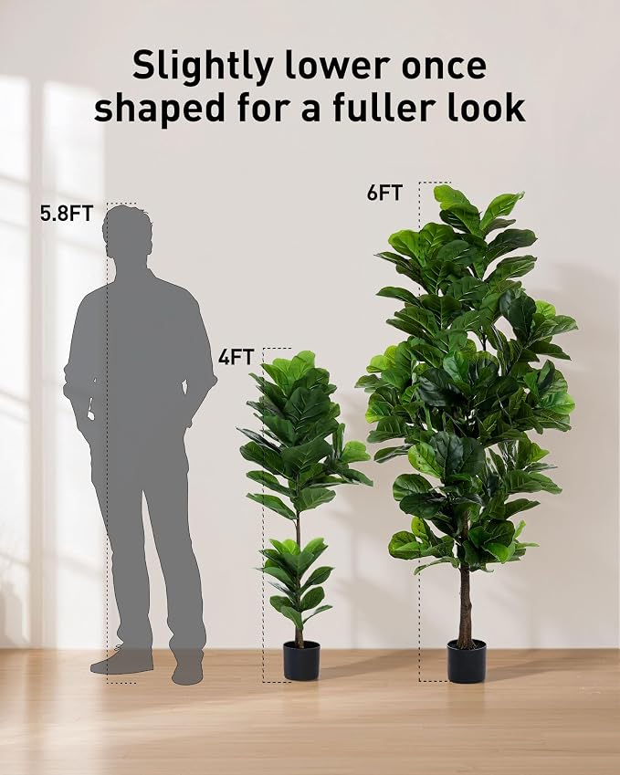 FLOWORLD Fiddle Leaf Fig Tree 6ft Tall Artificial Tree in Plastic Pot Fake Ficus Lyrata Plants with 184 Decorative Fiddle Leaves Faux Fig Trees for Home Office Living Room Decor Indoor Outdoor