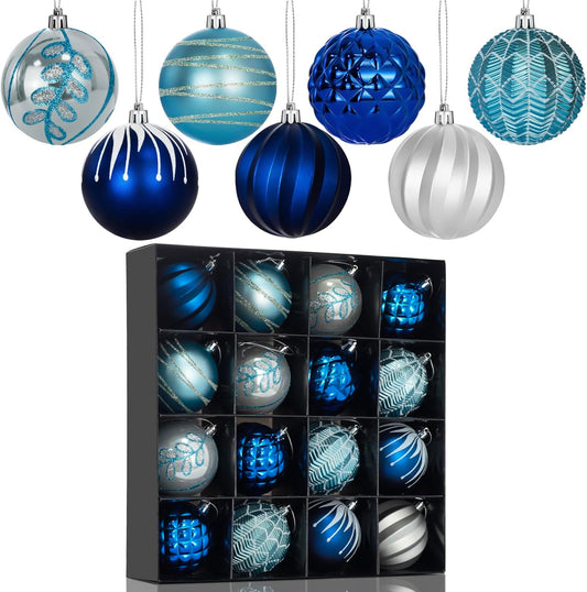 LARAINE Christmas Balls Ornaments 16 Pcs Decorations for Christmas Tree, Shatterproof Hanging Ball Variety Gift Set of Holiday Party Wedding Decoration (Blue)