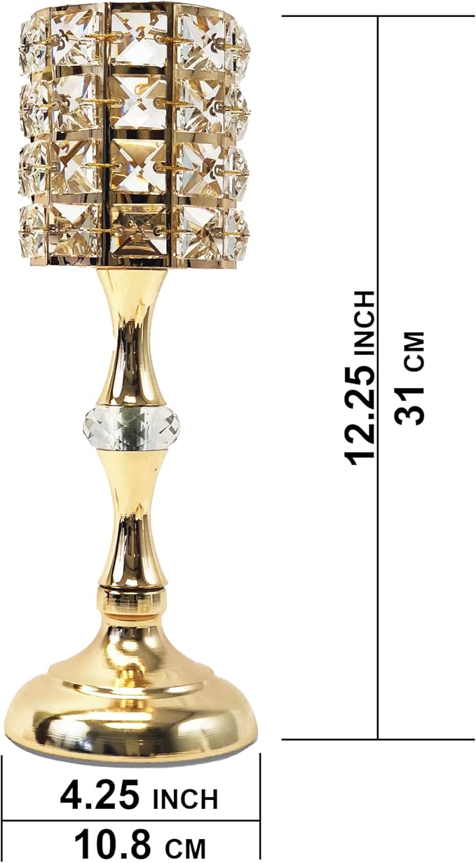 allgala Crystal Plated Tealight Votive Decorative Candle Holder (12 Inch, Gold)