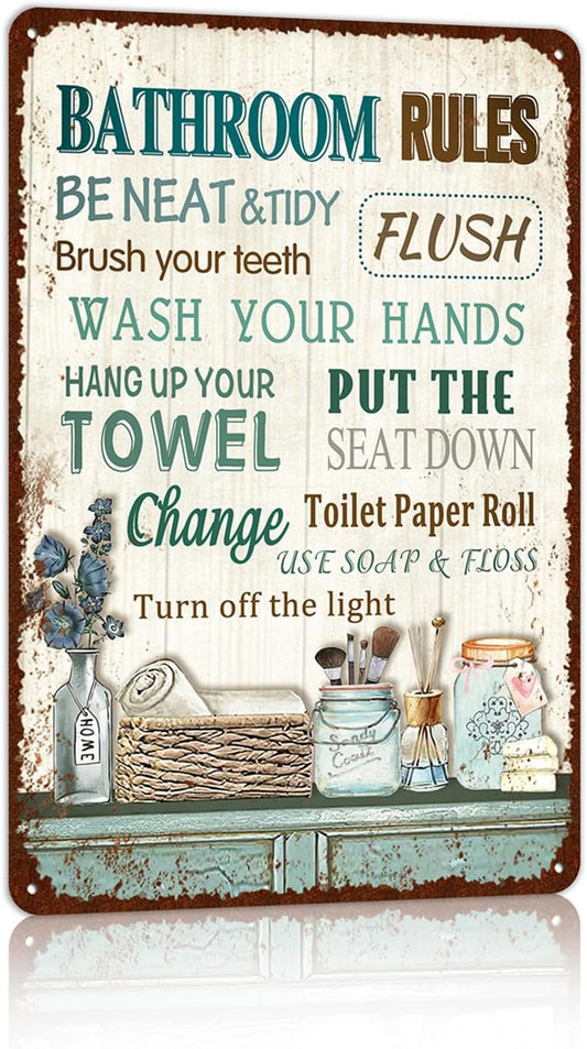 Vintage Farmhouse Bathroom Metal Tin Signs Rustic Flower Country Wall Art Decor 8X12 Inches