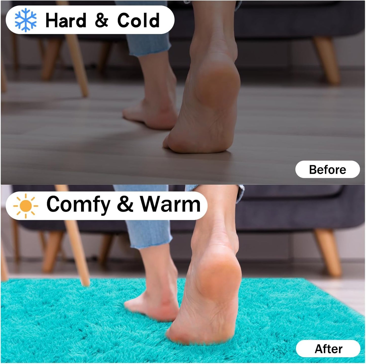 Rezutan Modern Shaggy Area Rug - Super Soft Fluffy Living Room Bedroom Rug for Kids Nursery, Classroom, Bedside Decor W/Non-Slip Bottom Teal Blue, 4x6 Feet