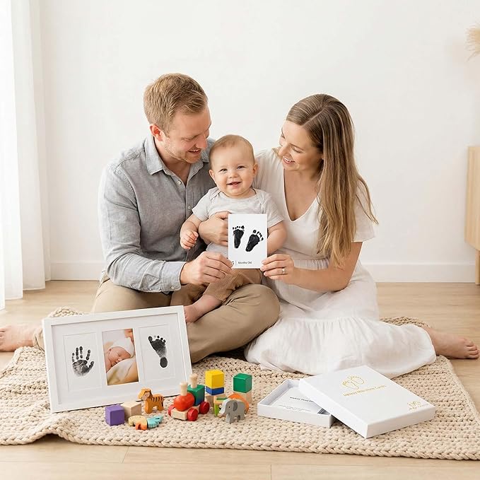 Baby Inkless Milestone Cards Hand Casting Kit Ink Print Hand and Footprint Kit Dog or Cat Pet Paw Print Kit Baby Newborn Footprint Kit Photo Album Keepsake Book Feet Stamp (White Gift Box + Album)