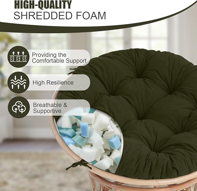 idee-home Papasan Chair Cushion, Circle Papasan Chair Cushion(Cushion Only) | Papasan Cushion with Thick Corduroy Cover, 52 x 52 Inch Cushion for Egg Chair, Navy