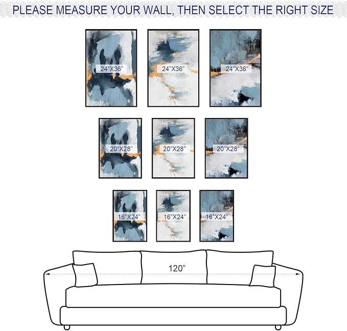 Large Framed Abstract Wall Art - Natural Framed Canvas Pictures for Living Room Modern Canvas Prints Grey Blue for Bedroom, Black Float Frame Art for Home Office Kitchen Decor 24" X 36" X 3pcs