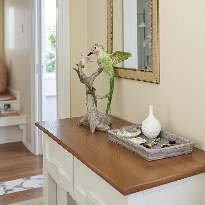 Braxio Bird Figurines Home Decor – Resin Tabletop Green Hummingbird Decor Sculpture for Shelf Bookcase Coffee Table Farmhouse Modern Decorative Accent for Living Room Office Gifts 6 x 4.5 x 9.25 Inch