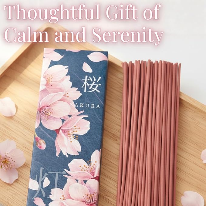 Sakura CherryBlossom Premium Japanese Incense Sticks 60sticks Coreless Low Smoke Natural Charcoal Free Non Toxic Kyoto Aroma Aromatherapy Meditation Calming Stress Relief Relaxation TOMORI