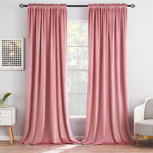 MIULEE Blush Pink Velvet Curtains Thermal Insulated Blackout Curtain Drapes for Bedroom Living Room Darkening 90 Inches Long Curtains Panels Rod Pocket Set of 2