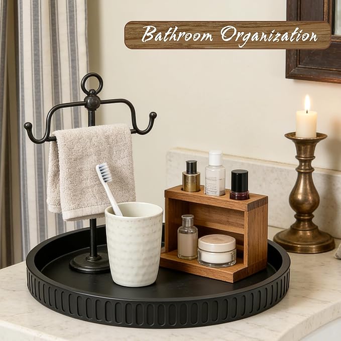 12in Decorative Tray for Coffee Table Tray Decor, Black 100% Solid Concrete Decorative Round Tray for Kitchen, Living Room, Home Decor