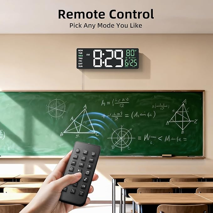 EASYERA 16.5" Large Digital Wall Clock with Anti-Glare Display, RGB Lights with 10 Scenes Mode Remote Control, Adjustable Brightness, Dual Alarms, Auto DST, BT Sync, Temperature for Living Room