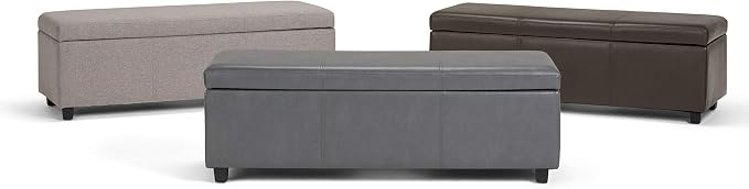 SIMPLIHOME Avalon Storage Ottoman Bench - 48" Wide x 16" High Upholstered Linen Look Fabric Rectangular Lift-Top Ottoman in Cloud Grey, Contemporary Bench for Living Room with High-Density Foam