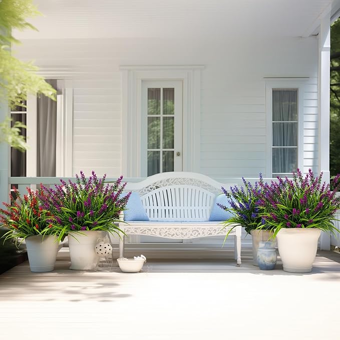 Nigirior Artificial Flowers for Outdoor Plants 24 Bundles Fake Lavender Plastic Faux Monkey Grass for Verandah Window Garden Office Patio Front Porch UV Resistant for Planter(Fuchsia)