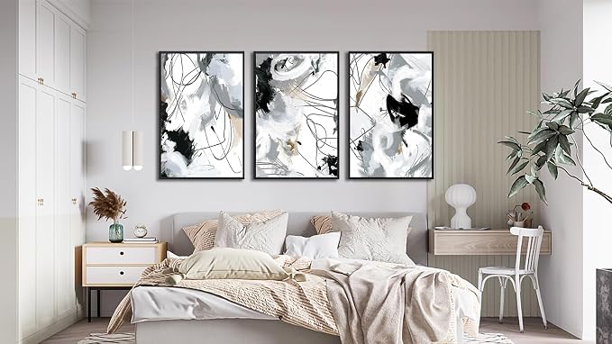 Large Framed Wall Art Canvas - Natural Framed Art Abstract Canvas Pictures for Living Room Modern Canvas Prints for Bedroom Black Float Framed Artwork for Home Office Kitchen Decor 16" X 24" X 3