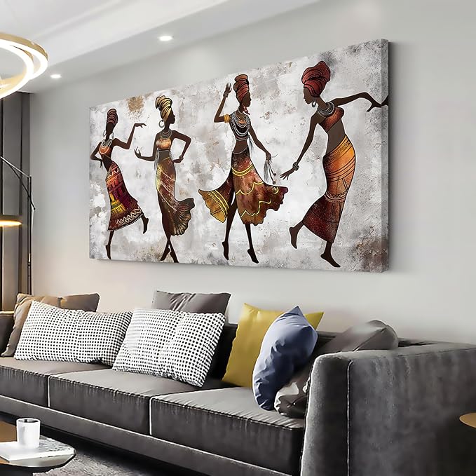 Ggaafet Brown African American Wall Art for Living Room Canvas Painting Prints Black Women Dancing Art Deco Modern Artwork Office Bedroom Family Room Decor Large