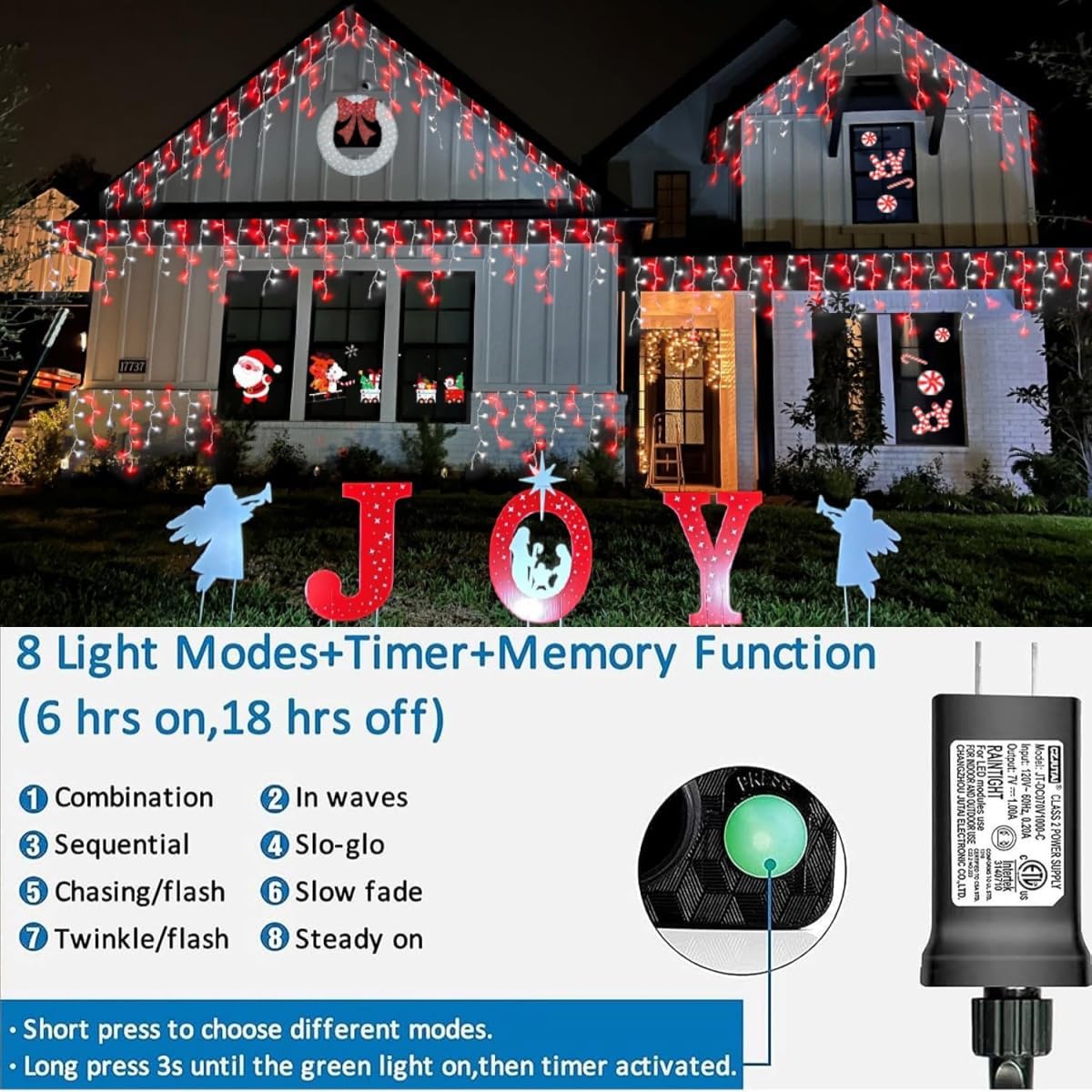 YEGUO 66ft 800 LED Red and White Icicle Lights Outdoor Waterproof, 160 Drops Icicle String Lights Connectable, 8 Modes Icicle Christmas Lights with Memory Timer