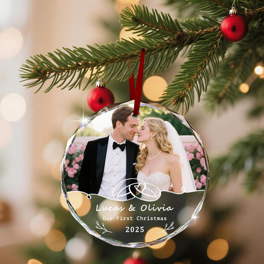 Custom Christmas Ornament Glass-Personalized Christmas Ornaments with Photo/Name/Date/Text,Wedding Christmas Birthday Baby Gifts (Color 3)