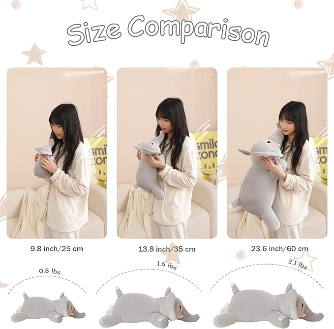 SQEQE Weighted Elephant Plush, Weighted Elephant Stuffed Animal, Cute Plushies Soft Pillow Toy Gift for Kids Adults 13.8 Inch, 1.6 Lbs