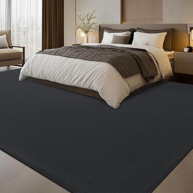 qulint 8x10 Area Rug for Living Room, Modern Large Washable Rug for Bedroom Dark Grey Thickened Memory-Foam Rug, Minimalist Solid Non Slip Carpet for Kid Room Dining Room Classroom Home Decor