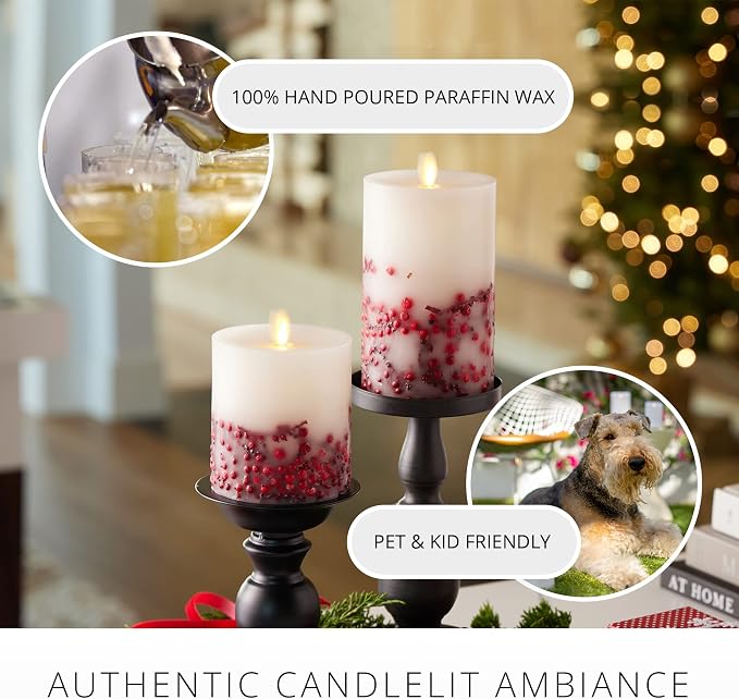 Luminara Embedded Flameless LED Candle - Red Berry 3.5" x 6.5" - Moving Flame Pillar Battery Operated Timer, Real Wax Unscented, Safe